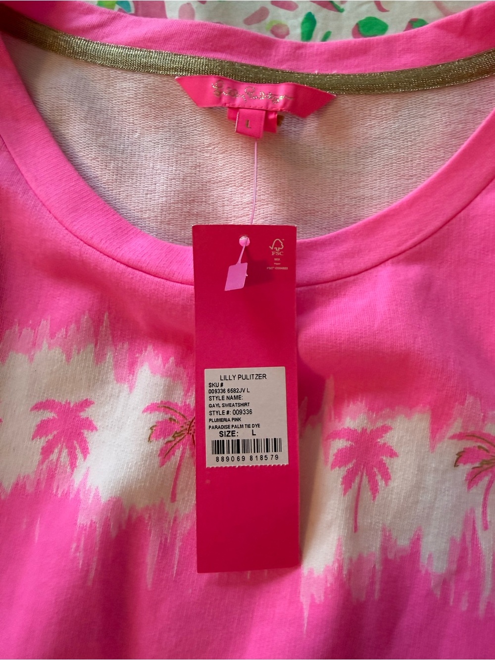 NWT Lilly Pulitzer Pink and Cream Palm-Print Tie-Dye Sweatshirt - Picture 2 of 5